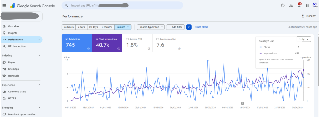 Screenshot: Search performance Client 2