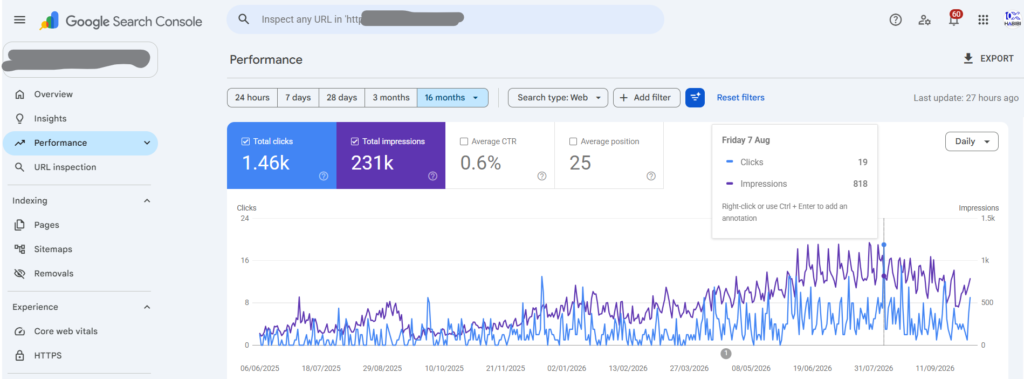 Screenshot: Search performance Client 3