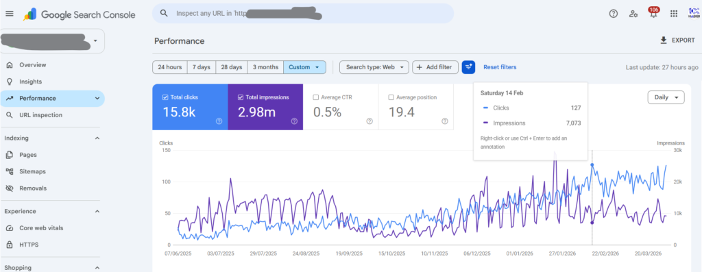 Screenshot: Search performance Client 5